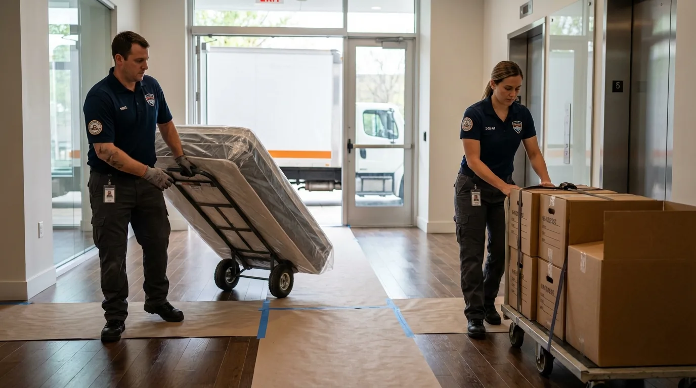 Professional apartment movers loading elevator in Conestoga, PA