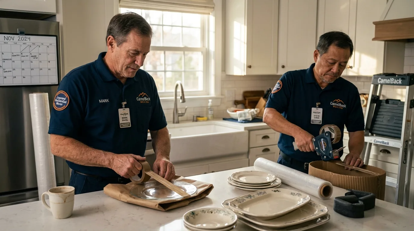 Professional crew packing kitchen dishware in Conestoga, PA
